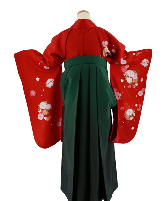 卒業式袴レンタルNo.1[SSサイズ][ガーリー]赤・菊楓の薬玉・花の丸